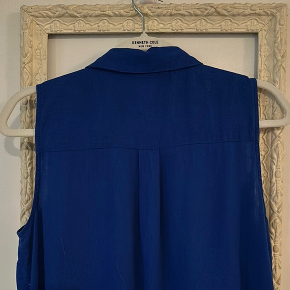 DANA BUCHMAN | Royal Blue Collared Sleeveless Button Down Linen Blouse - Picture 7 of 15